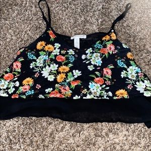 Floral black crop top